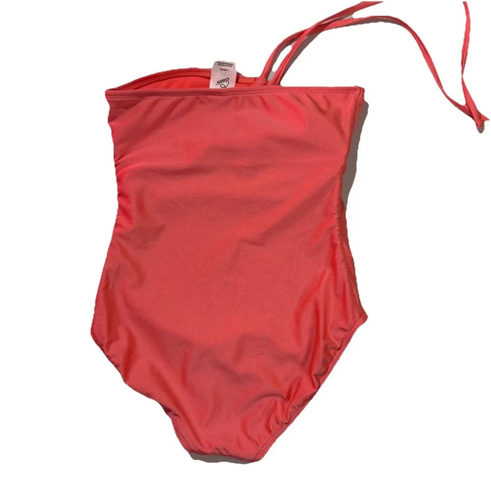 One-Piece Girls Coral Pink Swimsuit Halter Neck Tie-Back String Size L (10-12)